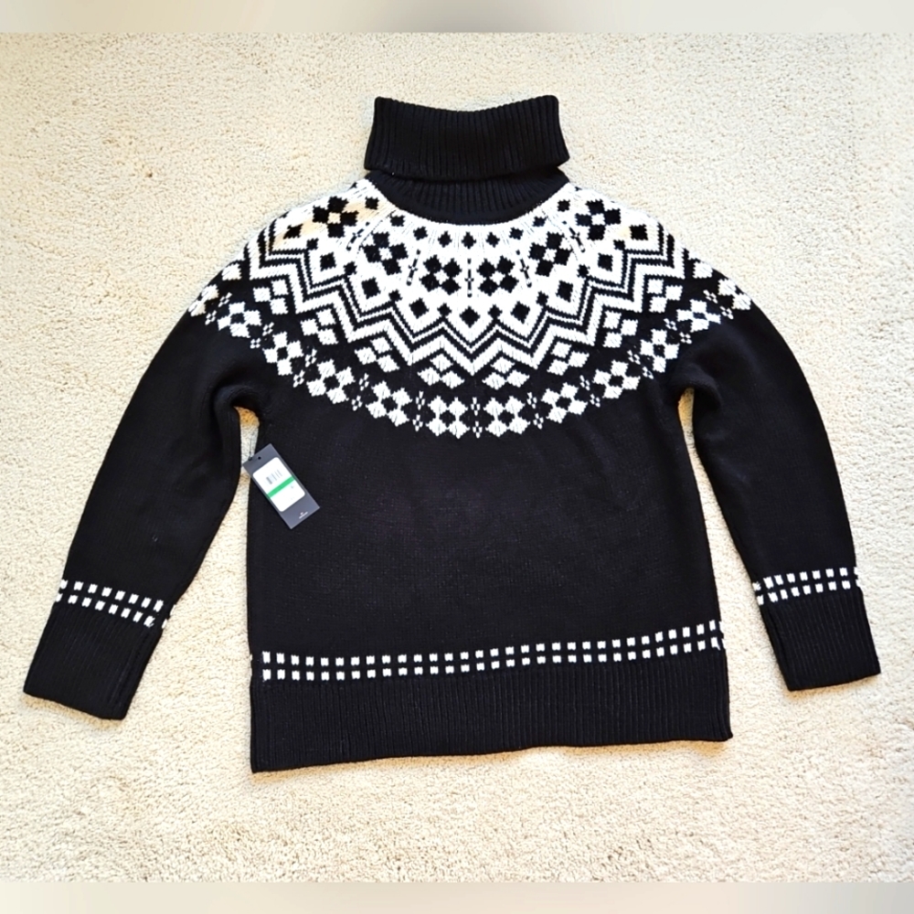Tommy Hilfiger Large Fair Isle Design Knit Black/White Sweater